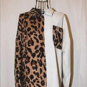 Shein Leopard Print/White Corduroy Flannel